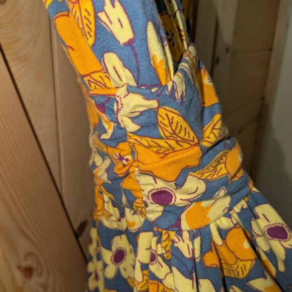Mata Traders Floral Stretch Dress Womens Small Yellow Blue Orange Organic Cotton - Picture 4 of 10